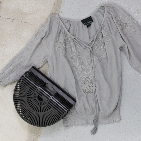 Cynthia Rowley Tops - Cynthia Rowley - Embroidered Peasant Top - Grey